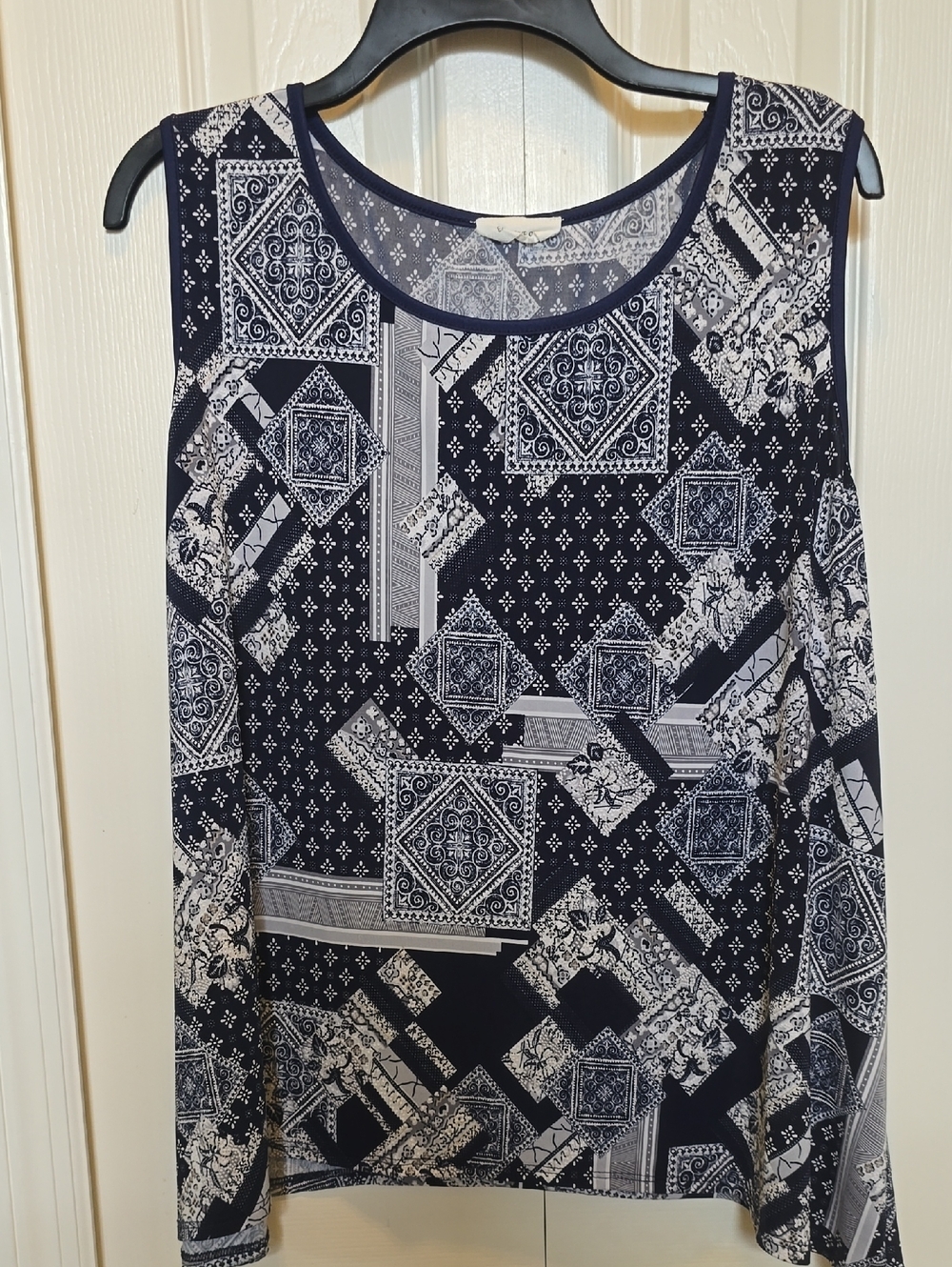 Navy and White Geometric Patchwork Tank Top